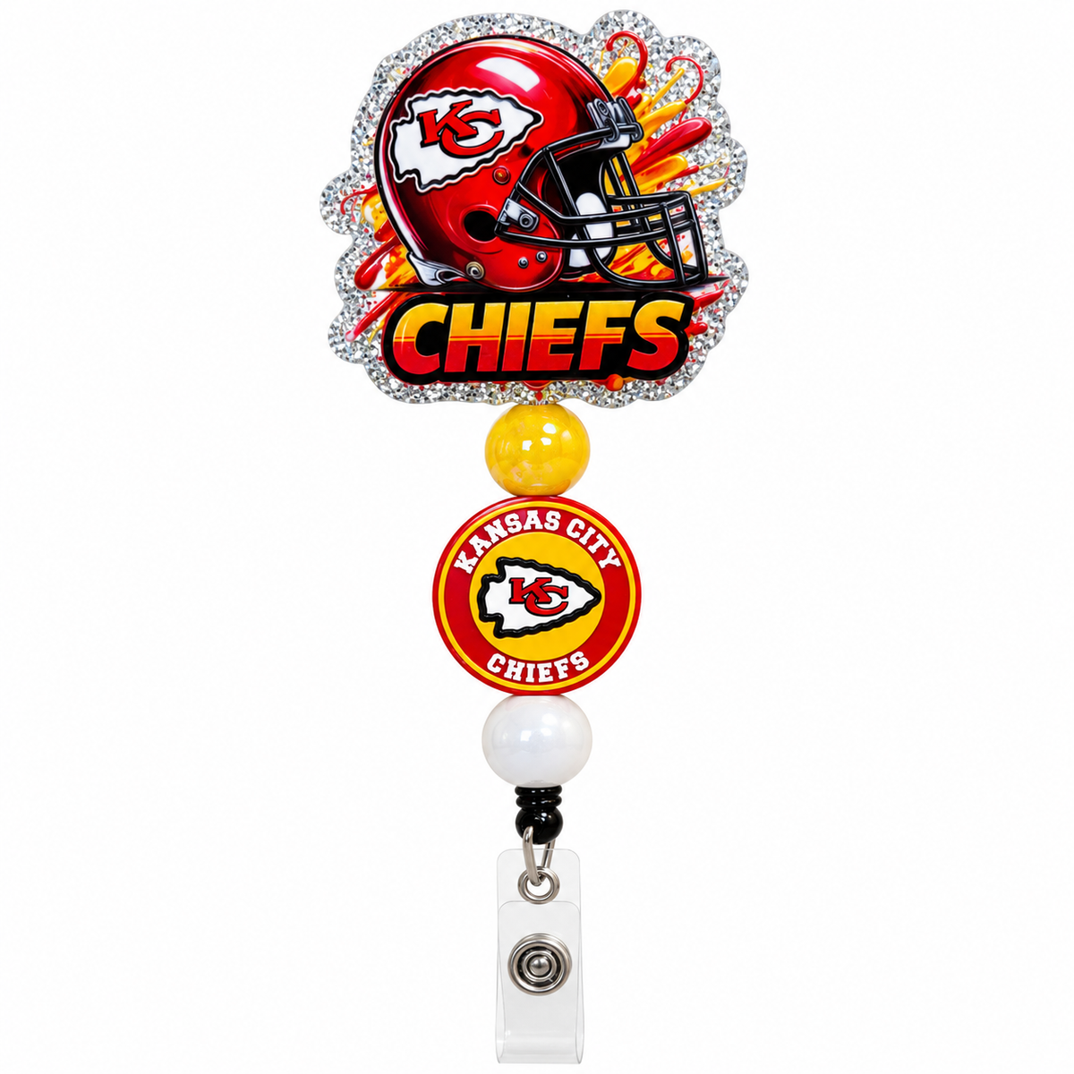 Kansas City Chiefs Football Beaded Badge Reel