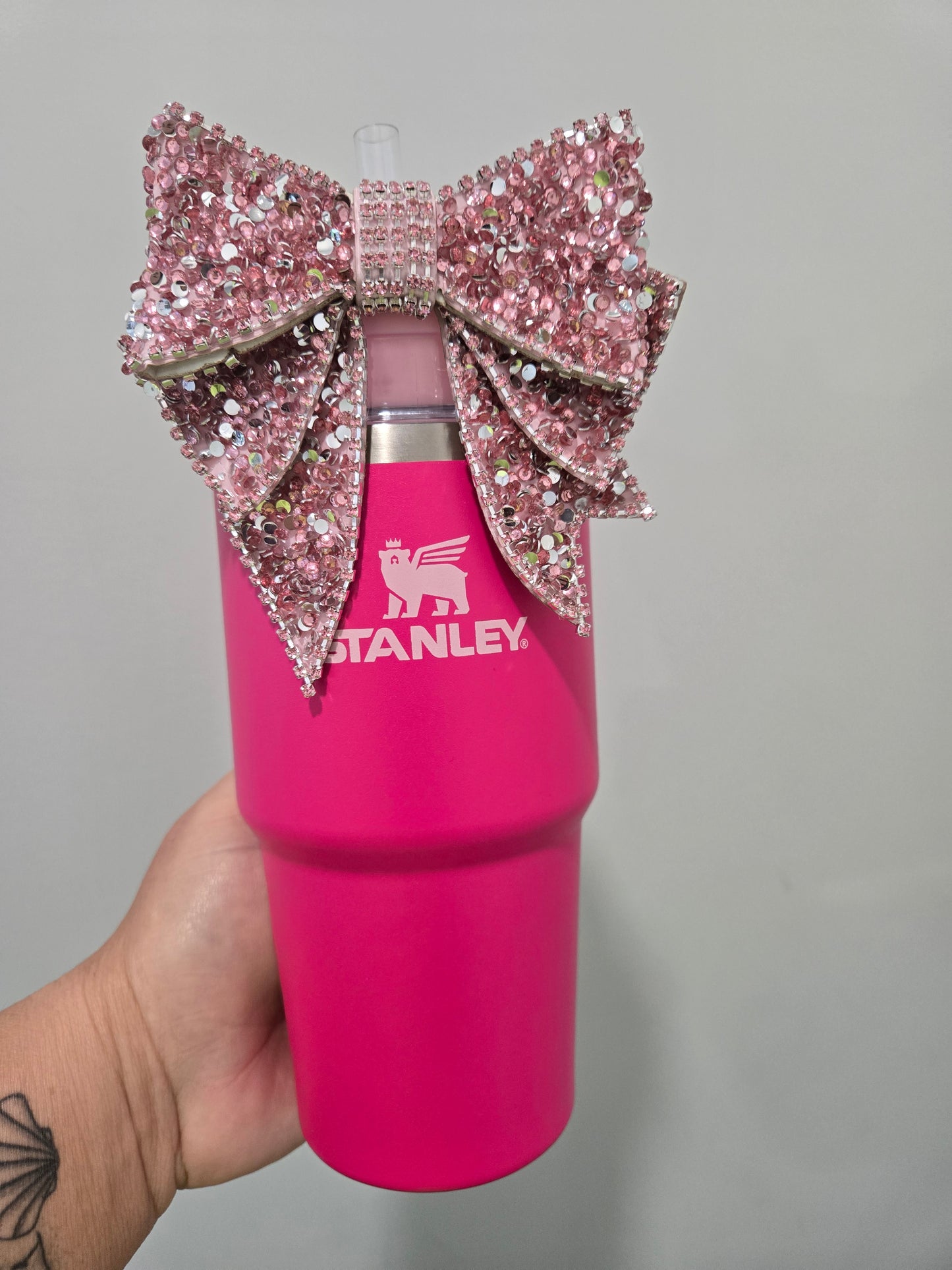 SequinPink Bow Strawtopper