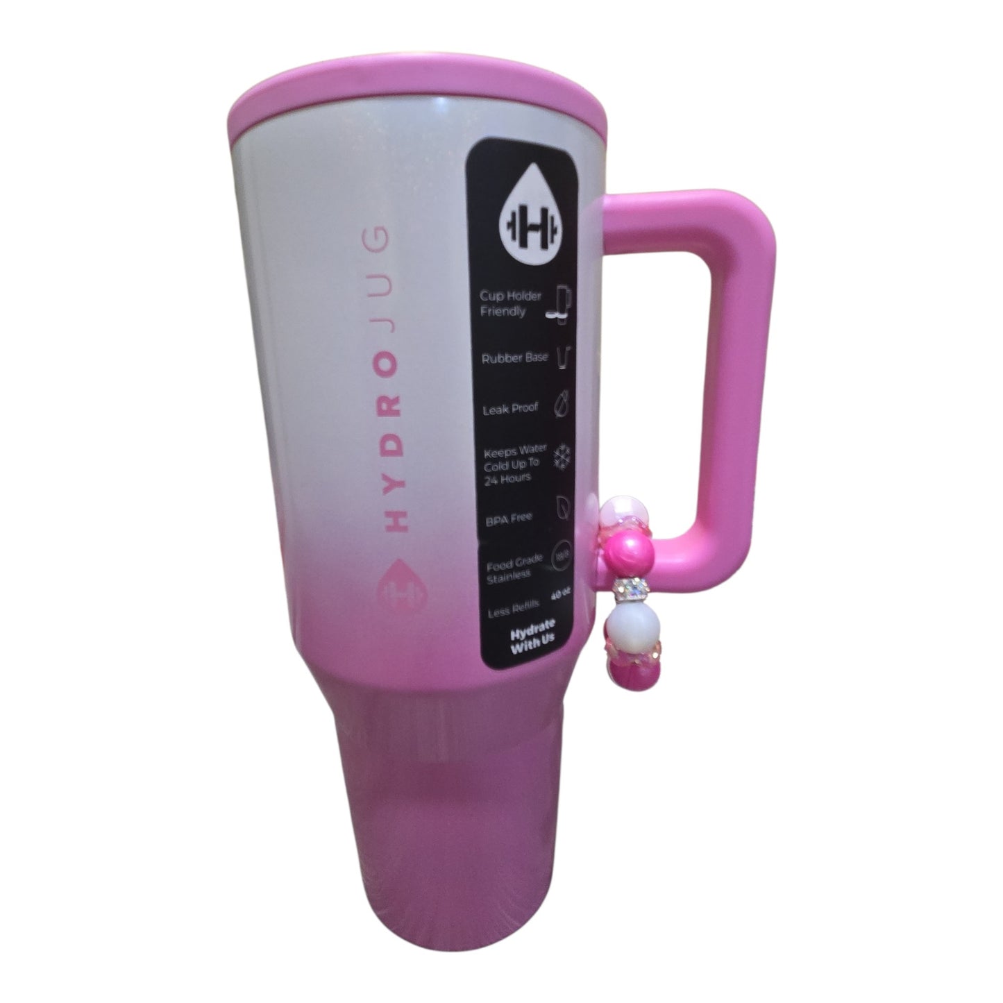 Candy Coated 🍭 Pink & White Beaded Tumbler Handle Charm