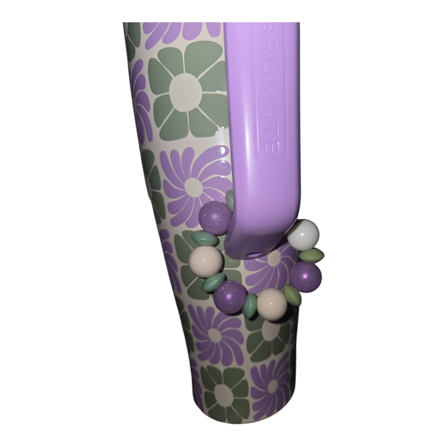 Petal Parade 🌸 Purple & Sage Beaded Tumbler Handle Charm