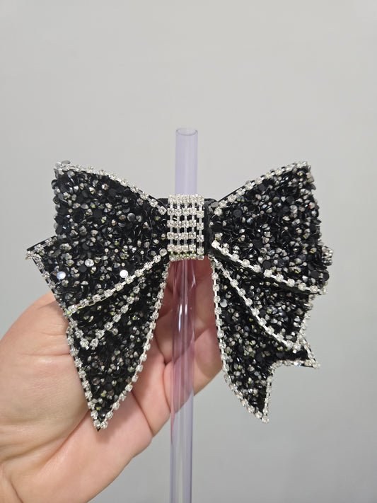 BlackSequin Bow Strawtopper