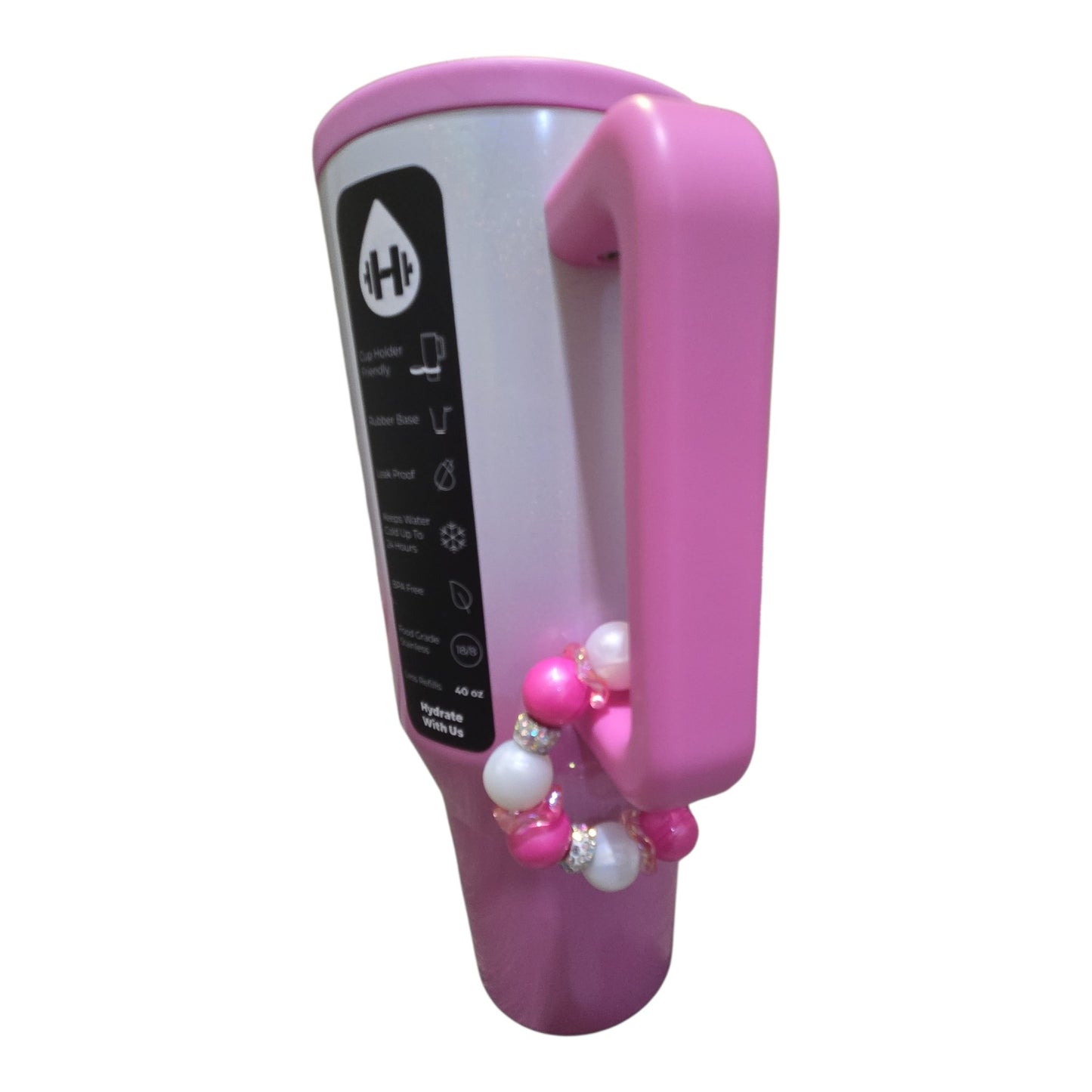 Candy Coated 🍭 Pink & White Beaded Tumbler Handle Charm