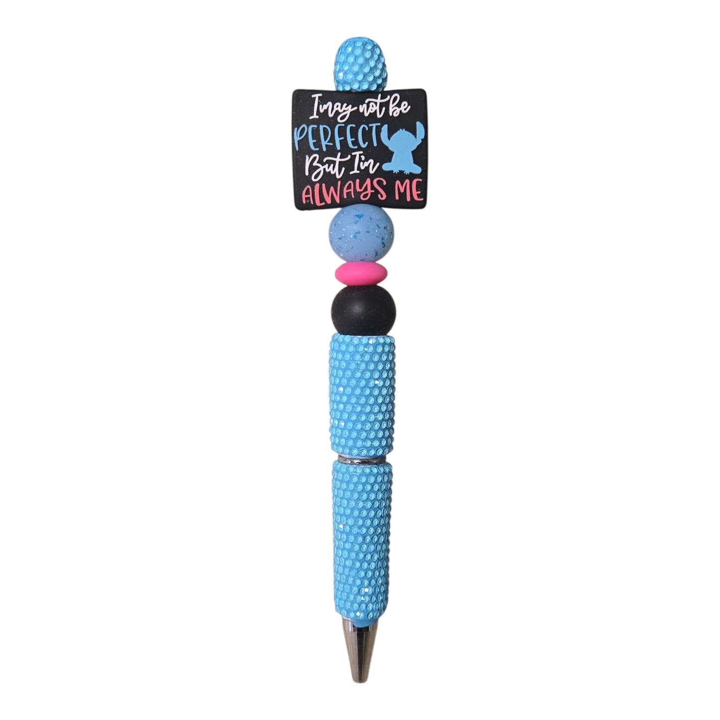 Blue Stitch inspired rhinestone beaded pen with decorative beads
