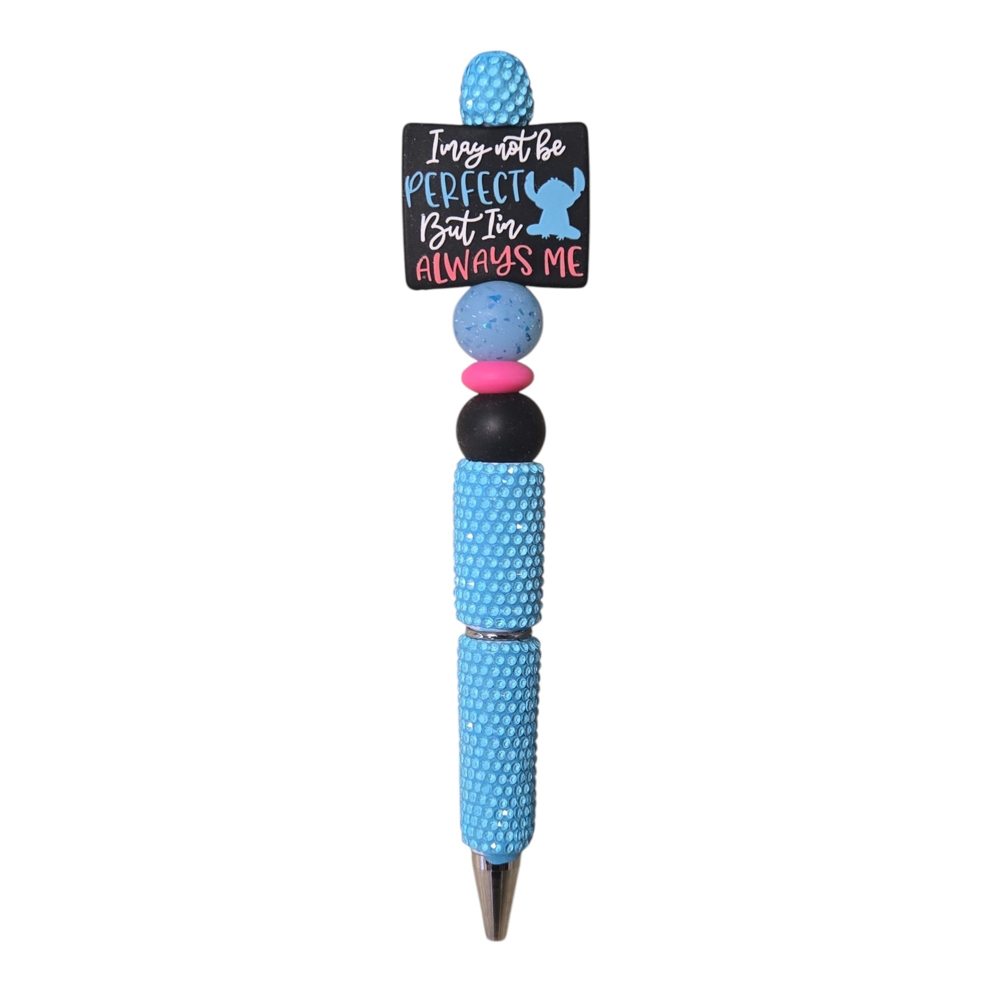Blue Stitch inspired rhinestone beaded pen with decorative beads