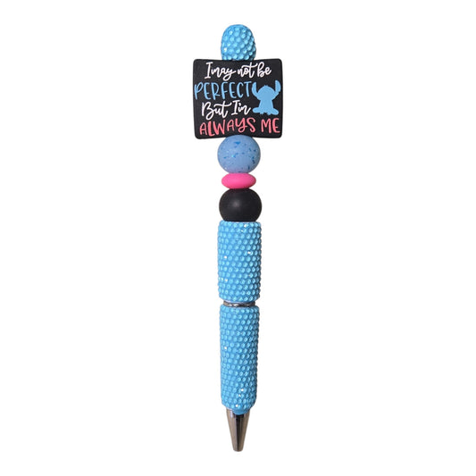 Blue Stitch inspired rhinestone beaded pen with decorative beads