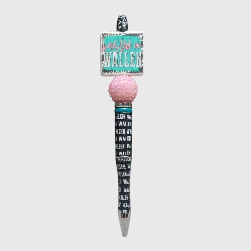 THE SALTY CHIC Morgan Wallen inspired beaded pen with a Wasted on Wallen topper and textured pink bead
