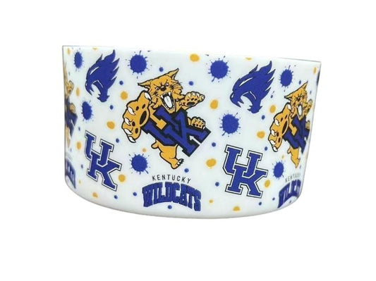 THE SALTY CHIC Kentucky Wildcats silicone tumbler boot with blue and yellow team logo print on white background