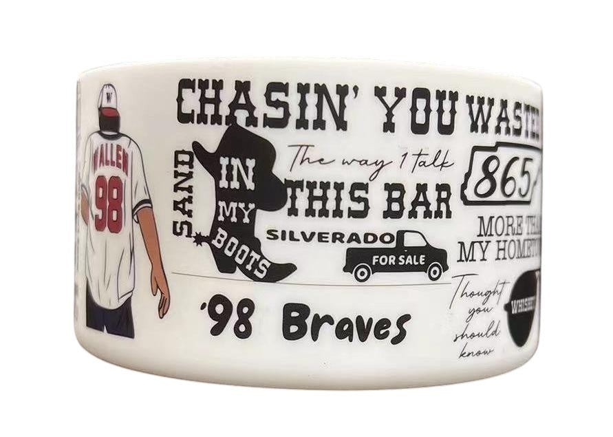 THE SALTY CHIC Morgan silicone tumbler boot with country-themed graphics including a cowboy boot and baseball jersey.