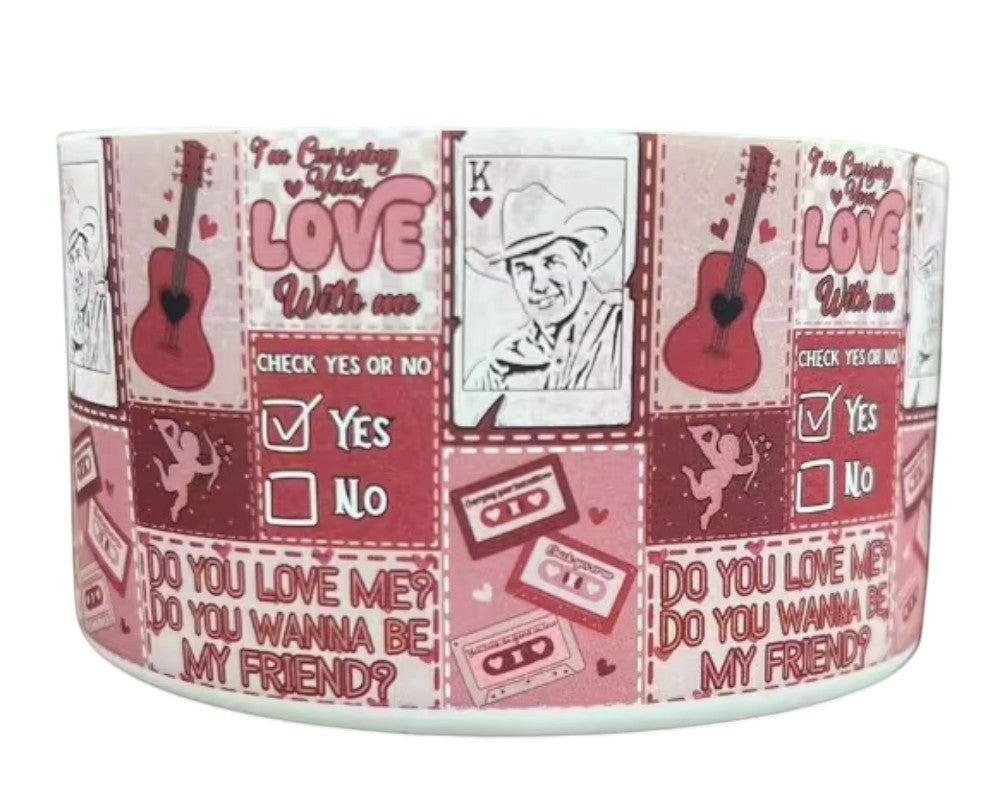 THE SALTY CHIC pink silicone tumbler boot with country music themed prints including guitars and cassette tapes