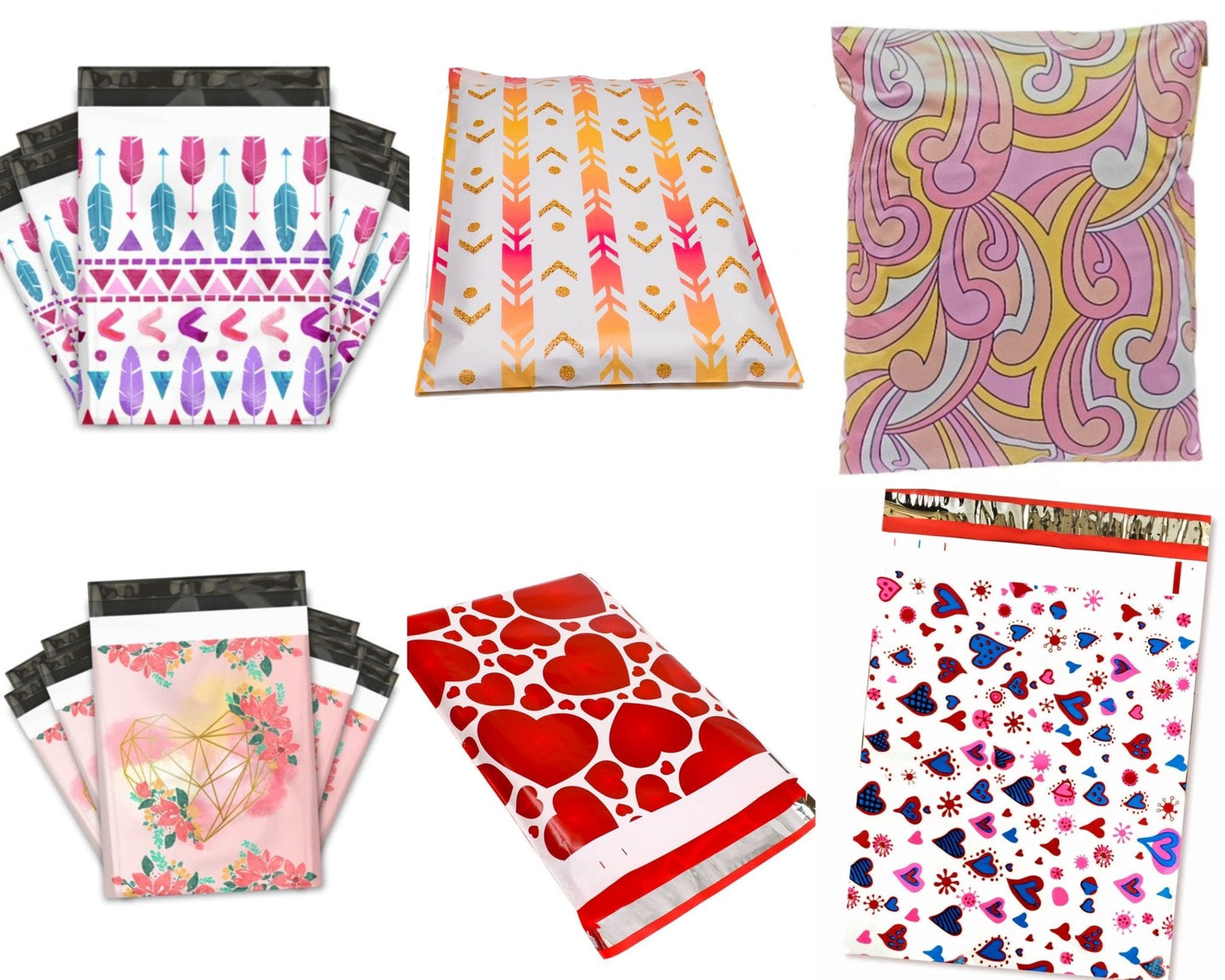 Valentine Bundle! Poly Mailers 30 Piece Variety of 3 different Sizes 6x9, 9x12, 10x13 Shipping Bags
