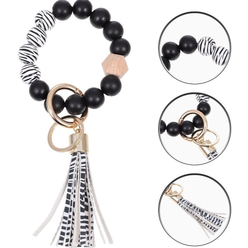 Zebra Striped Wristlet Keychain Bracelet